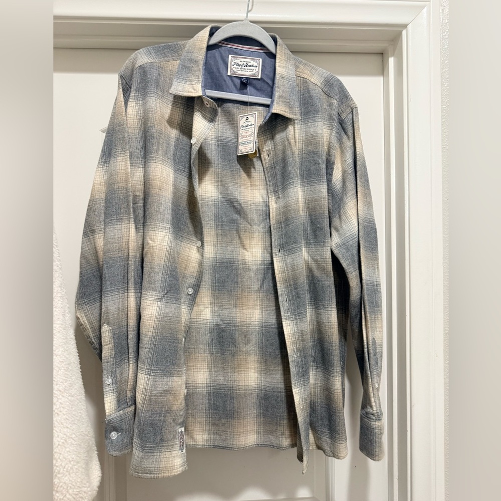 Men's Blue and Cream Plaid Button-Down Shirt